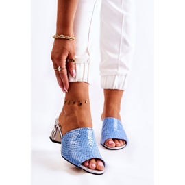 Chaussons Femme Cuir Motif Crocodile Sur Talon Bleu Perry 1