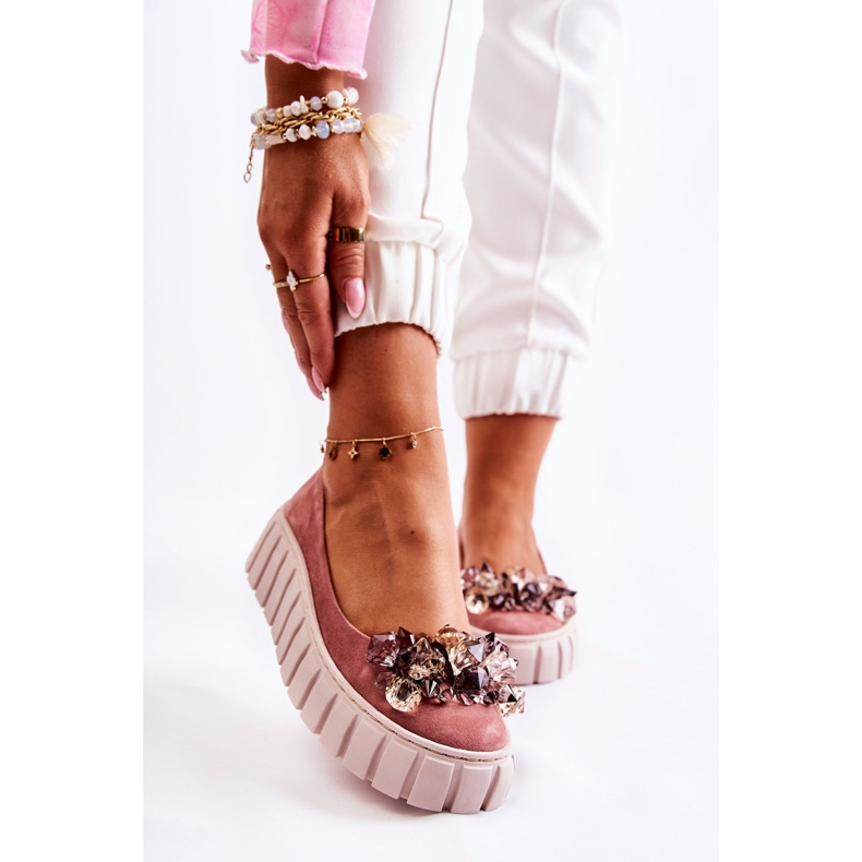 PA2 Ballerines en daim sur plateforme avec ornement Ladette rose 1
