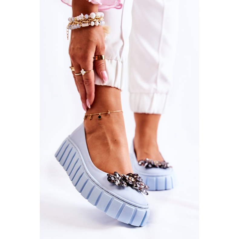 PA2 Ballerines en cuir sur la plate-forme avec un ornement bleu Ladette 2