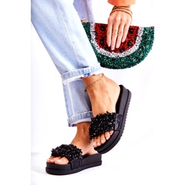 Tongs à plateforme pour femmes avec décorations, noir le noir 2
