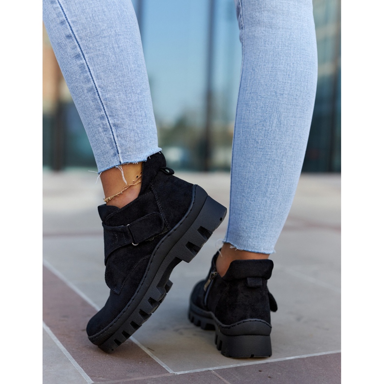 S.Barski Trappers Remgate en daim noir avec fermeture éclair le noir 4