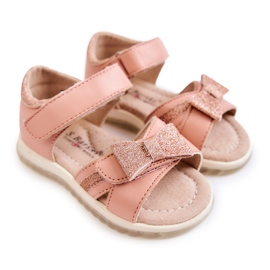 S.Barski Sandales Enfant Cuir Avec Velcro Rose Lolly 1