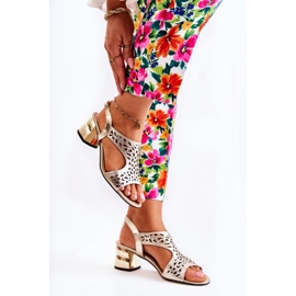 PA2 Sandales Ajourées En Cuir Sur Talons Hauts Doré Salvio d'or 3