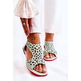 PA2 Sandales Cuir Ajourées Vert Clair Alima 1