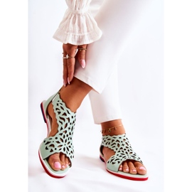 PA2 Sandales Cuir Ajourées Vert Clair Alima 2