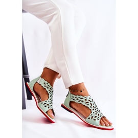 PA2 Sandales Cuir Ajourées Vert Clair Alima 3