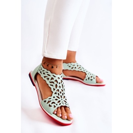 PA2 Sandales Cuir Ajourées Vert Clair Alima 5