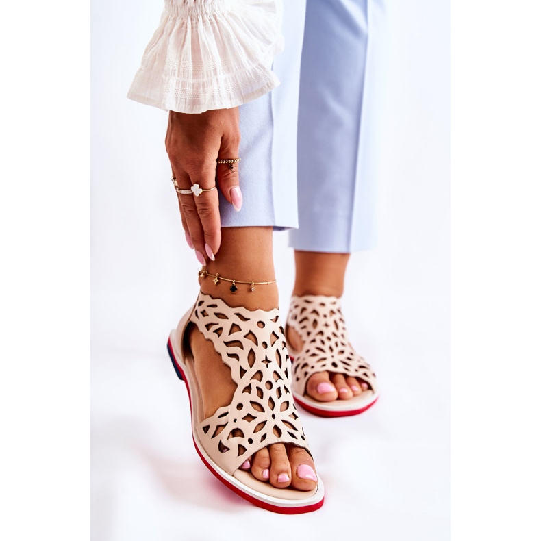 PA2 Sandales Légères Ajourées Cuir Beige Alima 1