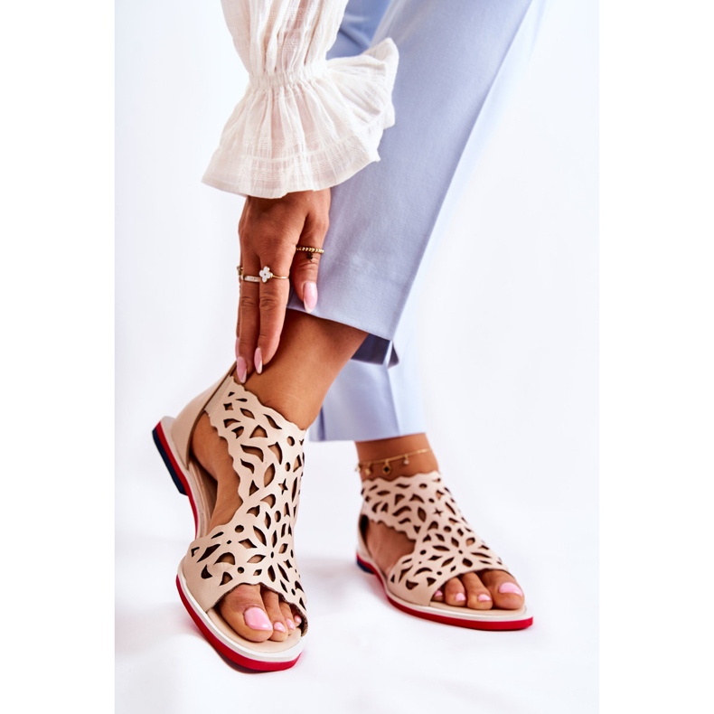 PA2 Sandales Légères Ajourées Cuir Beige Alima 2