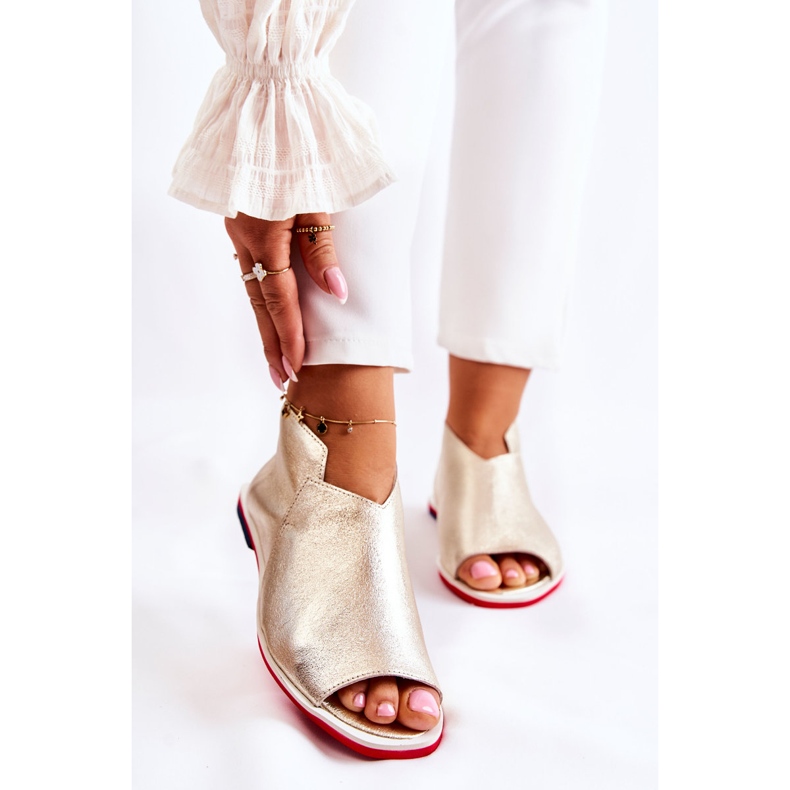 Nicole Sandales En Cuir Sur Un Slider Clorie Doré d'or 1