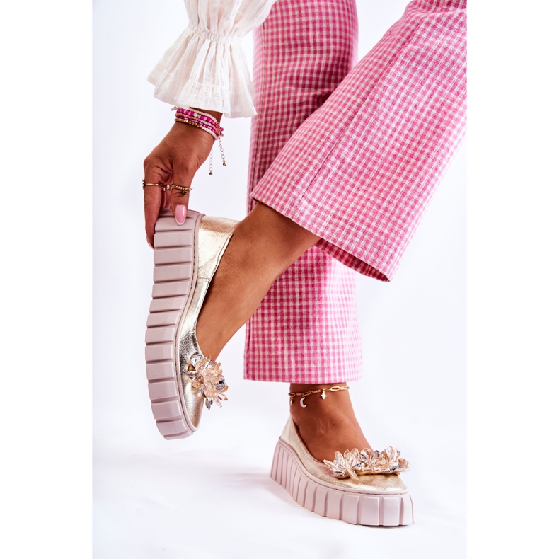 PA2 Ballerines En Cuir Sur Plateforme Ornement Ladette Dorée 2