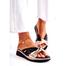 PE1 Chaussons Confortables en Cuir pour Femme Noir et Doré Neyla 1