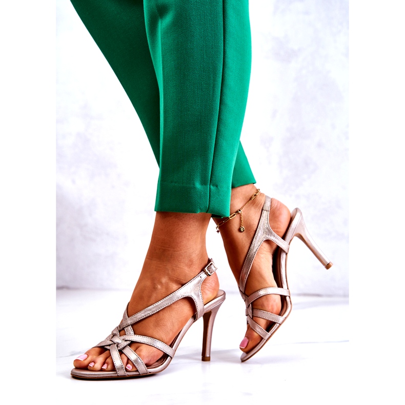 Sandales Cuir Talons Hauts Laura Messi 2002 Beige et Doré 3