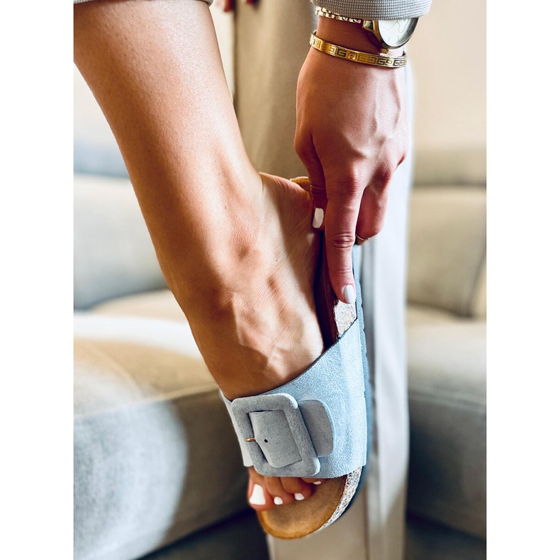 Pantoufles à semelle en liège Priya Blue bleu 1