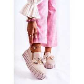 PA2 Baskets à enfiler pour femme en cuir avec décoration Mirana beige 1