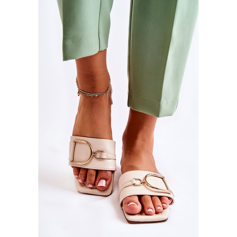 PG2 Pantoufles en cuir classiques pour femmes avec décoration Shilla beige doré 1