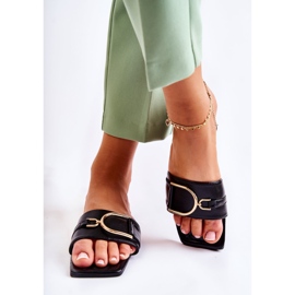 PG2 Pantoufles en cuir classiques pour femmes avec décoration Shilla noire 1