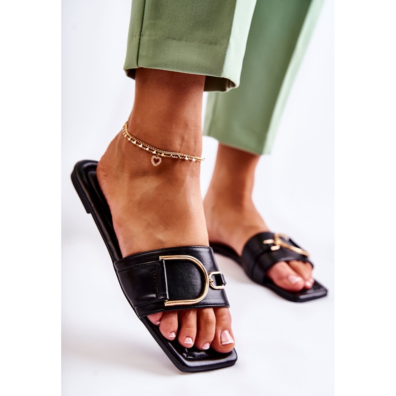 PG2 Pantoufles en cuir classiques pour femmes avec décoration Shilla noire le noir 2