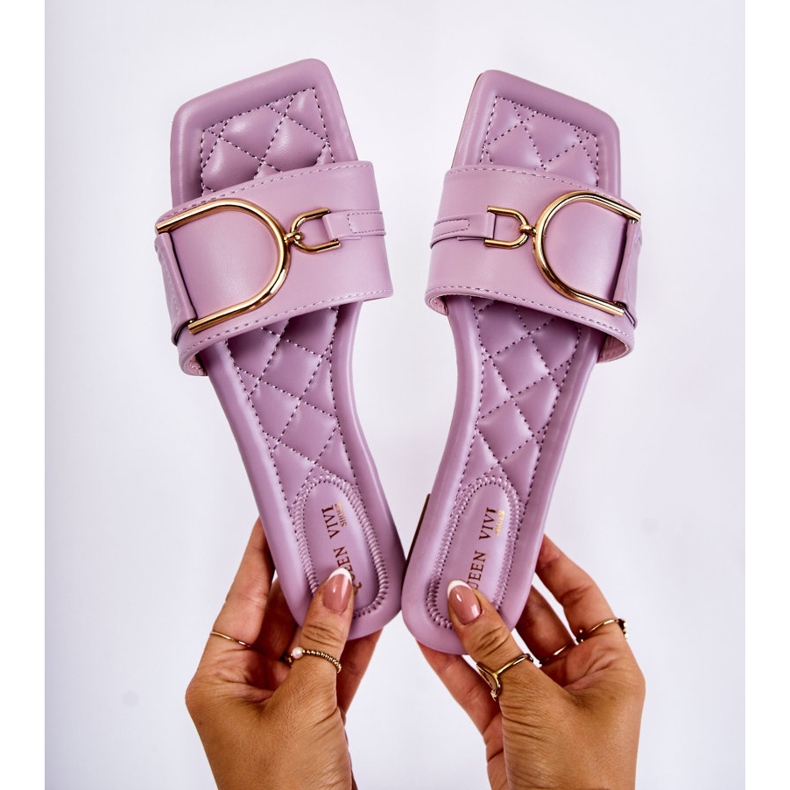 Pantoufles en cuir classiques pour femmes avec décoration Shilla violette 2