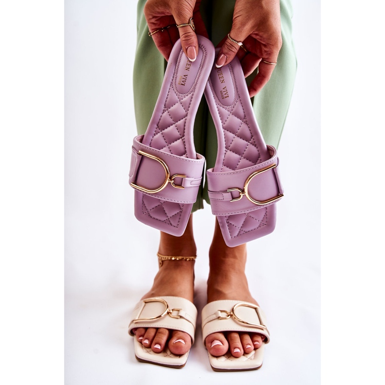 Pantoufles en cuir classiques pour femmes avec décoration Shilla violette 1