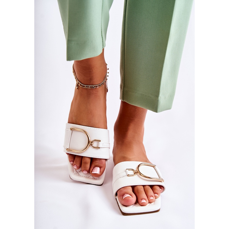 PG2 Pantoufles en cuir classiques pour femmes avec décoration Shilla blanche d'or 2