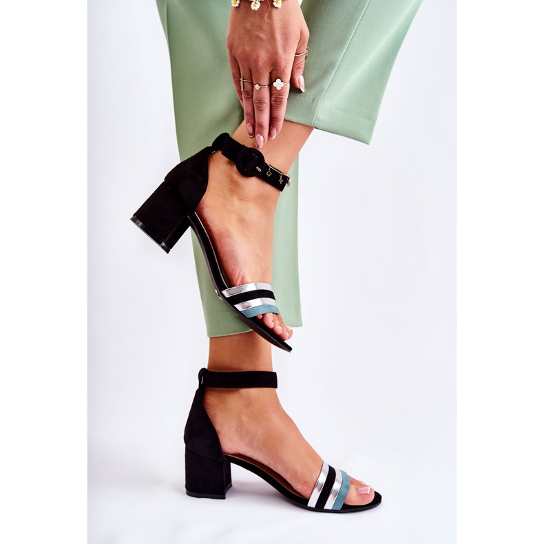 PG1 Sandales en daim à la mode sur un talon bas noir Nallia bleu argent 2