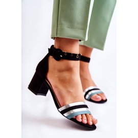 PG1 Sandales en daim à la mode sur un talon bas noir Nallia le noir bleu argent 3