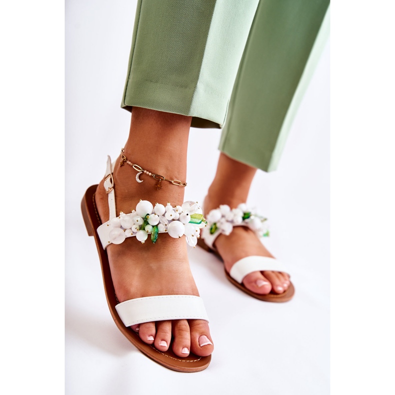 WS1 Sandales à la mode avec des perles Hally blanches 1