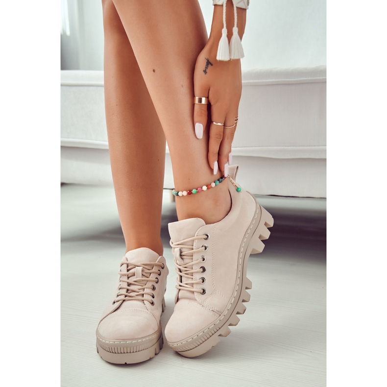 S.Barski Chaussures à lacets en daim pour femmes, beige 4