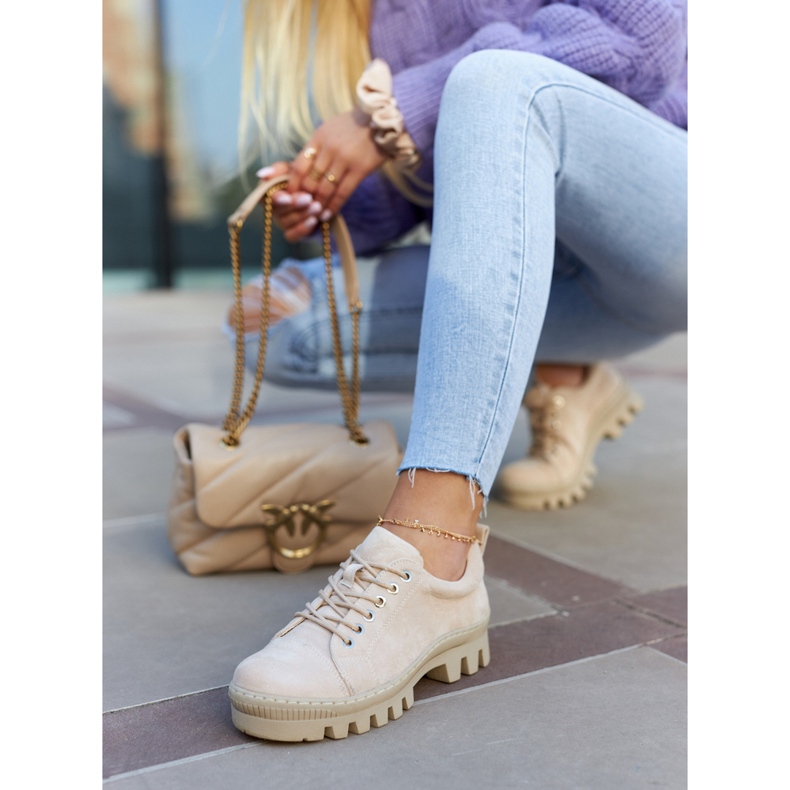 S.Barski Chaussures à lacets en daim pour femmes, beige 3