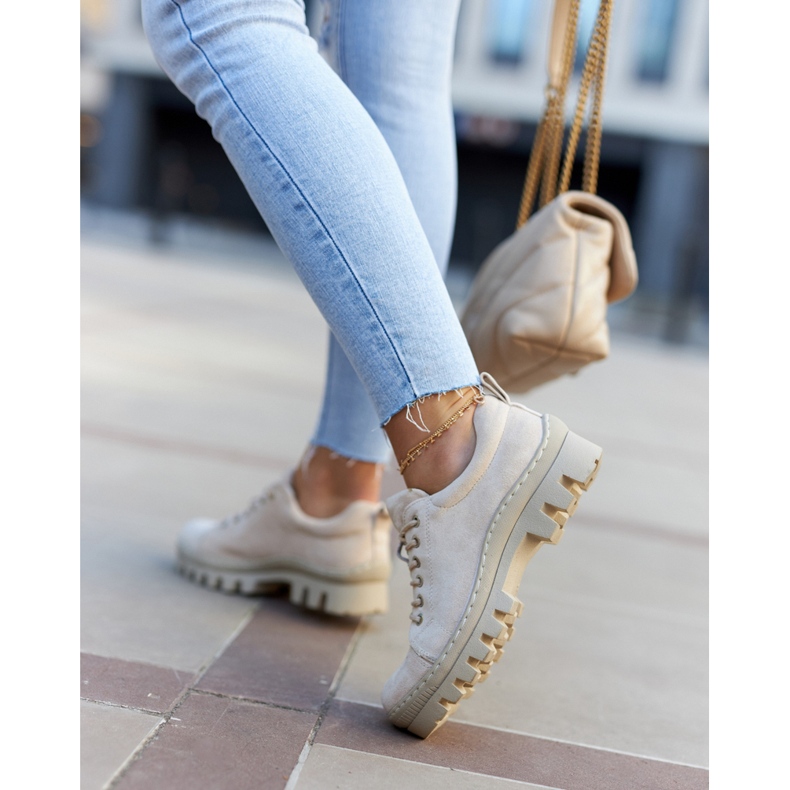 S.Barski Chaussures à lacets en daim pour femmes, beige 2