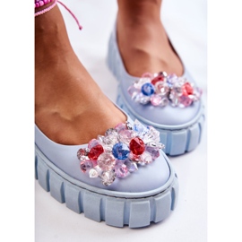 PA2 Ballerines en cuir sur une plate-forme à décor de ladette bleu coloré 1