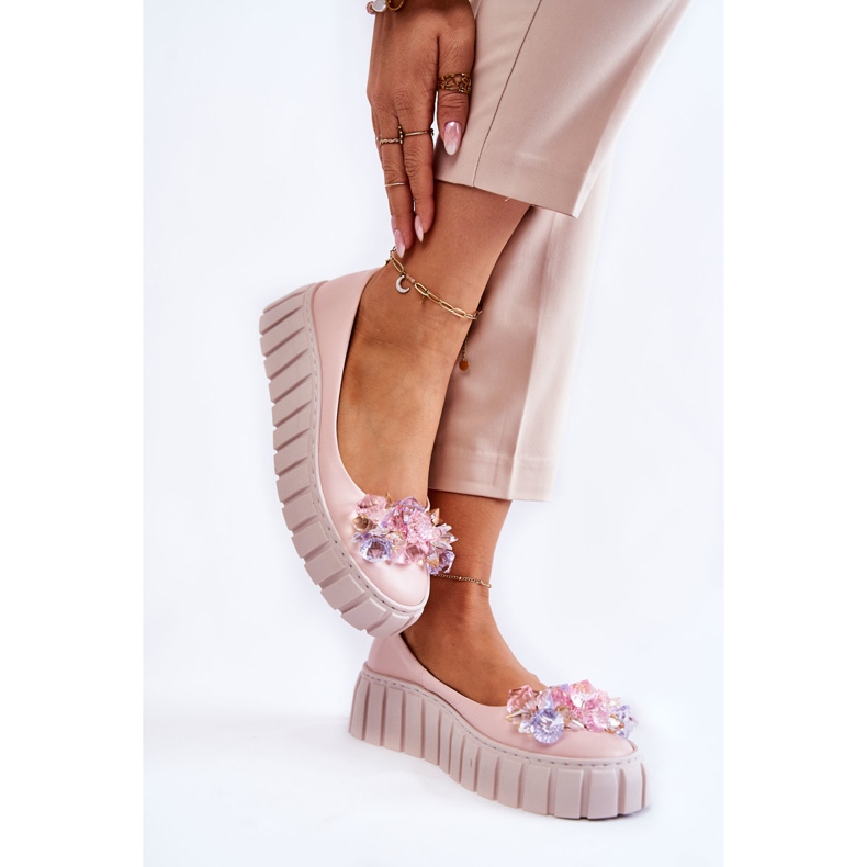 PA2 Ballerines En Cuir Sur Une Plateforme Avec Une Décoration Ladette Rose Colorée 2