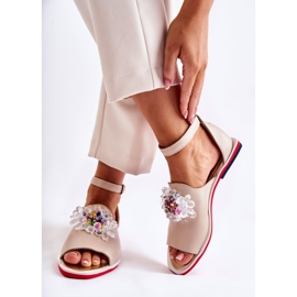 PA2 Sandales Femme En Cuir Avec Décoration Nevassa Beige 2