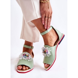 Sandales Femme En Cuir Avec Décoration Nevassa Verte 2