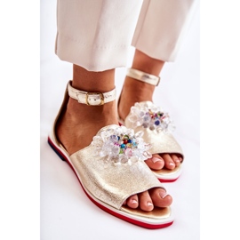 PA2 Sandales Femme En Cuir Avec Décoration Nevassa Dorée 2