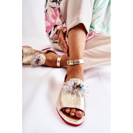 PA2 Sandales Femme En Cuir Avec Décoration Nevassa Dorée d'or 1