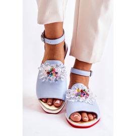 PA2 Sandales Femme En Cuir Avec Décoration Nevassa Bleue 2 PA2 Sandales Femme En Cuir Avec Décoration Nevassa Bleue 2