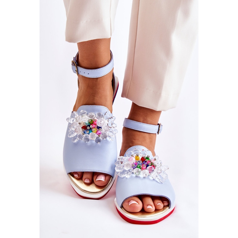 PA2 Sandales Femme En Cuir Avec Décoration Nevassa Bleue 2 PA2 Sandales Femme En Cuir Avec Décoration Nevassa Bleue 2