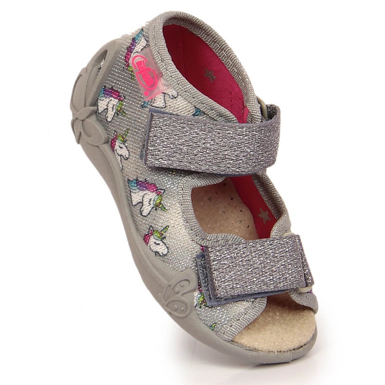 Chaussons fille avec velcro licorne grise Befado 1