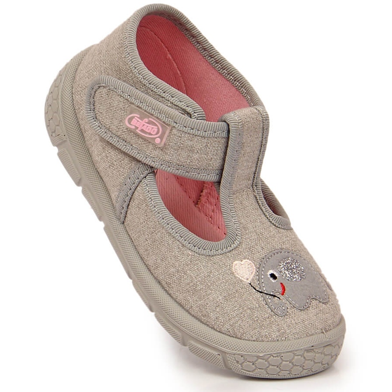 Chaussons pour filles avec Velcro gris Befado avec un éléphant 1