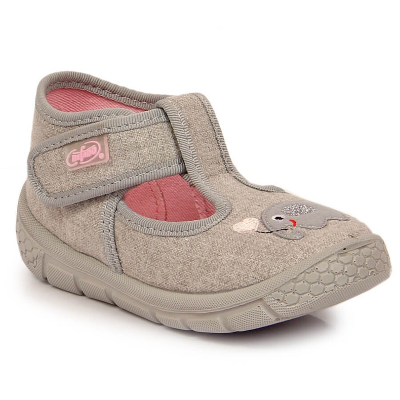 Chaussons pour filles avec Velcro gris Befado avec un éléphant 2