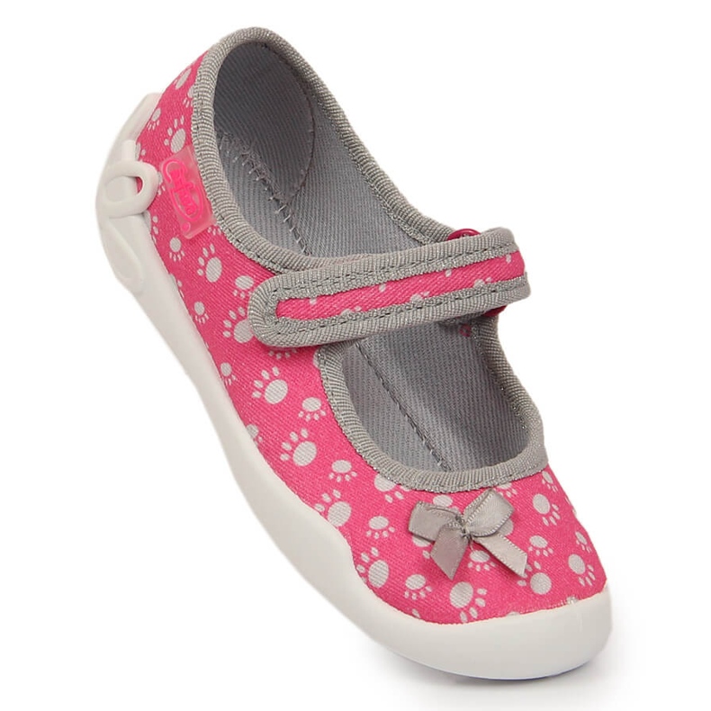 Chaussons fille à scratch avec nœud Befado rose 1
