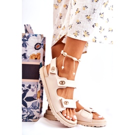 S.Barski Sandales en cuir avec décoration pour femme, beige 5