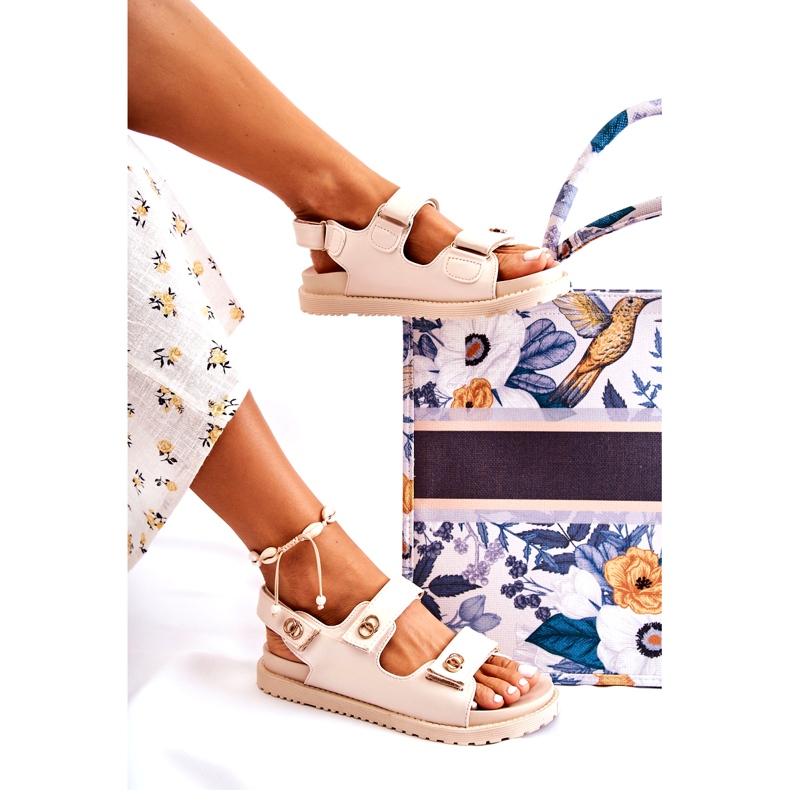 S.Barski Sandales en cuir avec décoration pour femme, beige 4