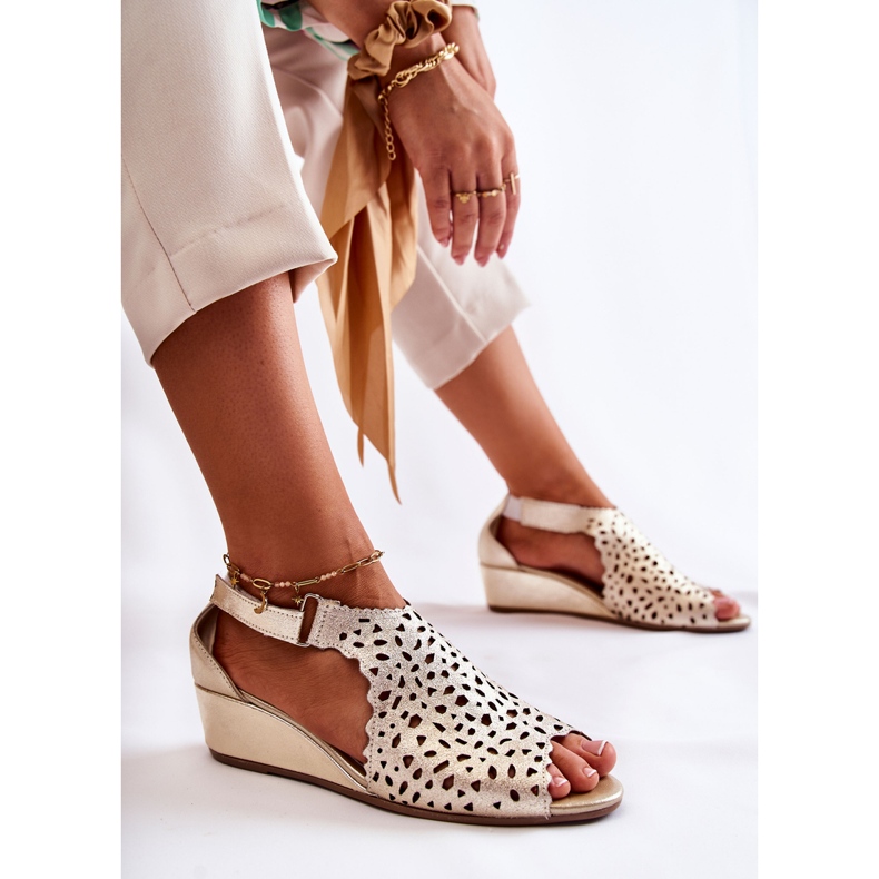 PA2 Sandales Cuir Ajourées Sur Compensées Doré Sellena d'or 2