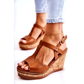 PG1 Sandales classiques en cuir sur talon compensé Valorin marron brun 1