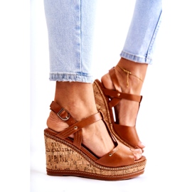 PG1 Sandales classiques en cuir sur talon compensé Valorin marron brun 2