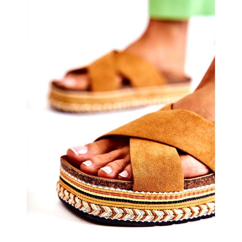 PG1 Pantoufles en daim pour femmes sur la plate-forme Camel Jossie brun 6