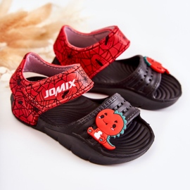 WJ1 Sandales légères pour enfants avec décorations fidèles noires et rouges 1